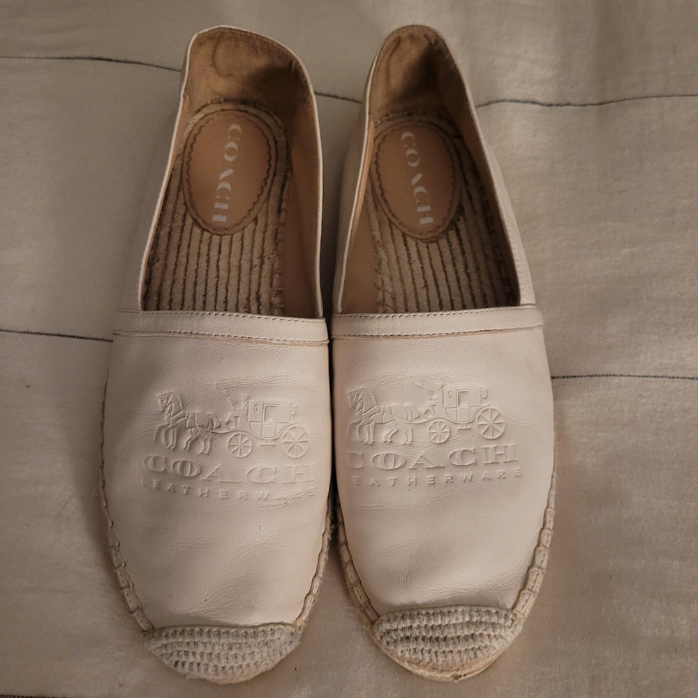 Coach Charlie Espadrille Women Shoes 8B Ivory Leather Slip-on Loafer Flat 38.5